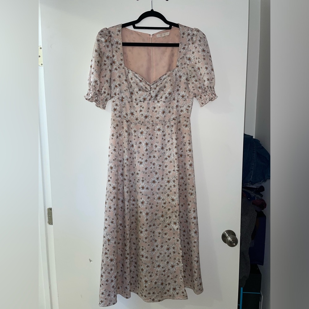 Wayf Blush Pink White Daisy Flower Pattern Midi Dress Size M